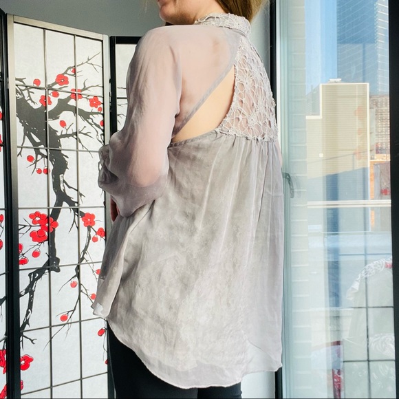 Anthropologie RYU: Flare LACE & GRAY Guipure Chiffon Cut Out Blouse Top - Picture 14 of 17